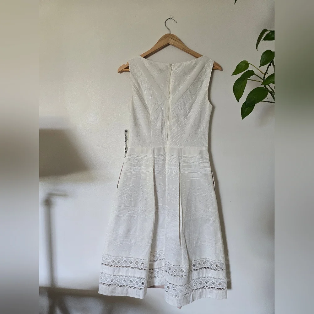 New Kay Unger New York Womens Size 6 A Line V Neck Short Ivory Sleeveless Dress - Picture 5 of 16